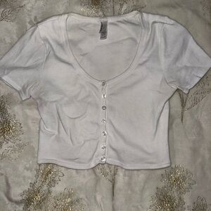 American Apparel Classic White Buttoned Crop Top